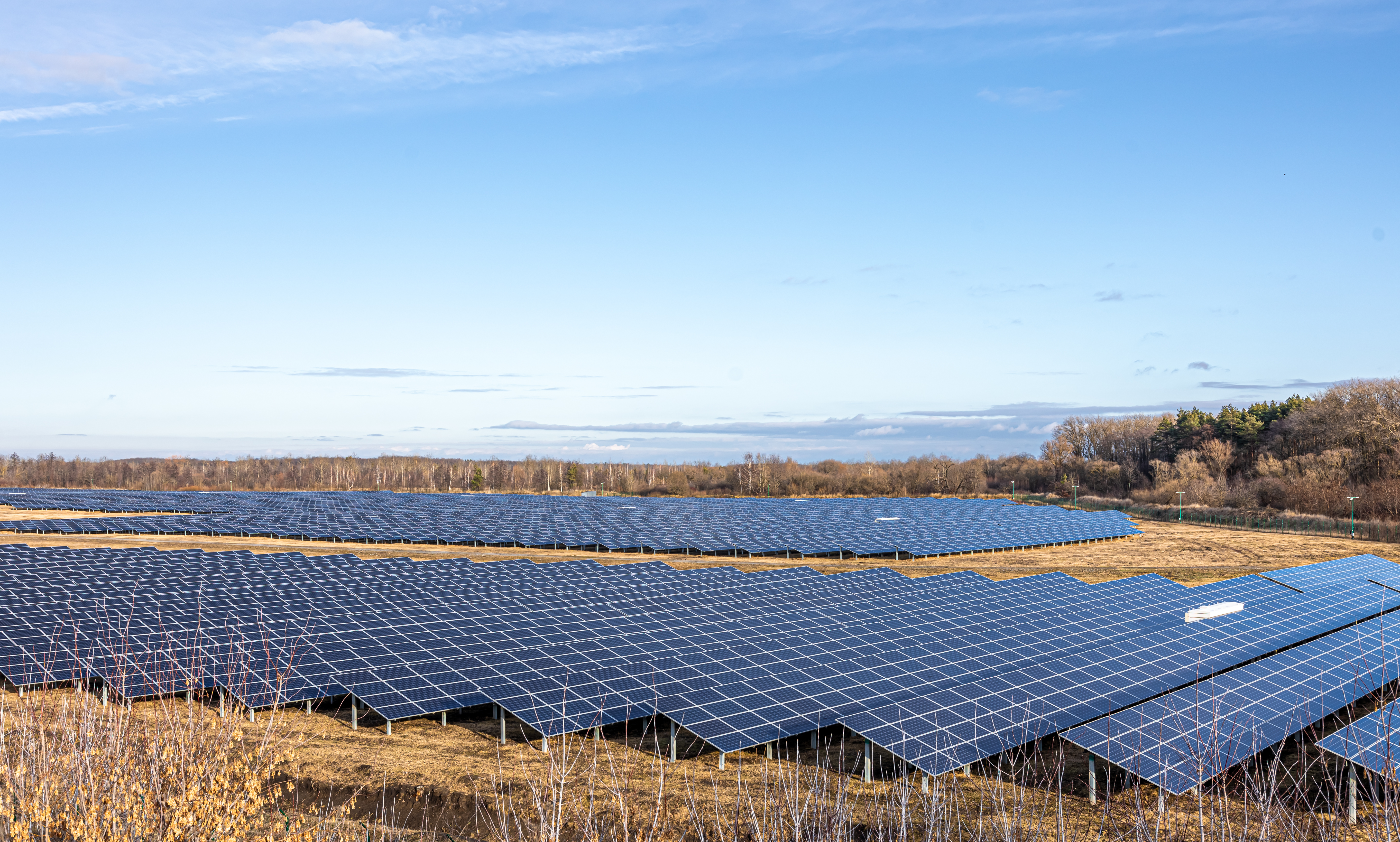 Electric solar farm with panels producing clean energy